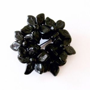 Vintage MIriam Haskell Jet pressed glass brooch